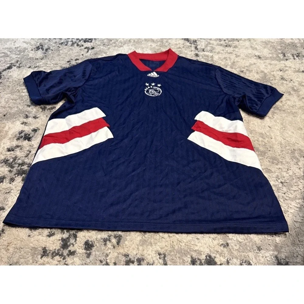 AJAX AMSTERDAM ICON JERSEY FOOTBALL SOCCER SHIRT RETRO ADIDAS BLUE MENS SZ LARGE